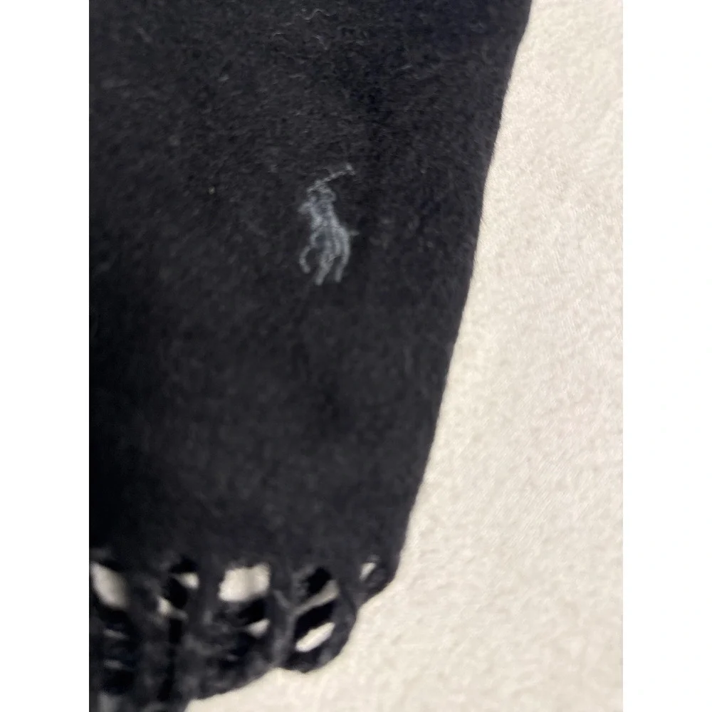 Polo Ralph Lauren Scarf Mens OS Black Gray Lambswool Reversible Made in Italy